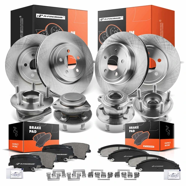 16 Pcs Front & Rear Disc Brake Rotors & Ceramic Brake Pads & Hub Bearings for Chrysler 300 15-20 AWD