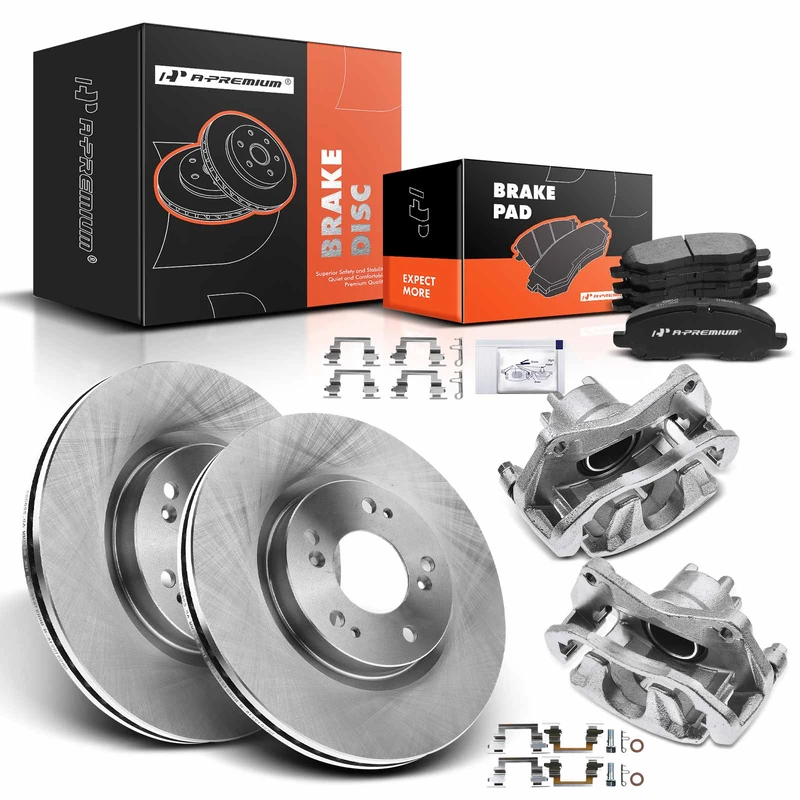 8 Pcs Front Disc Brake Rotors & Ceramic Brake Pads & Brake Calipers for Mitsubishi Lancer GT 13-15