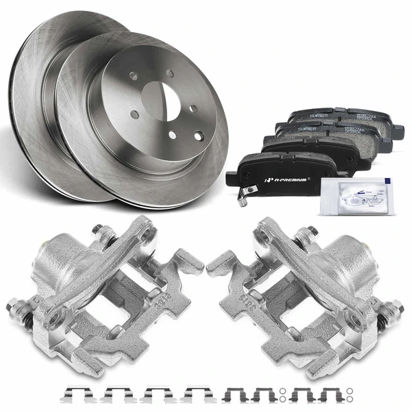 8 Pcs Rear Disc Brake Rotors & Ceramic Brake Pads & Brake Calipers for 2011-2013 INFINITI M56