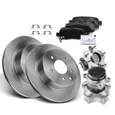 8 Pcs Rear Disc Brake Rotors & Ceramic Brake Pads & Hub Bearings