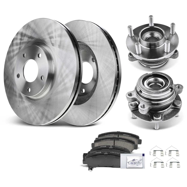 8 Pcs Front Disc Brake Rotors & Ceramic Brake Pads & Hub Bearings for Nissan Maxima 2009-2014 2016