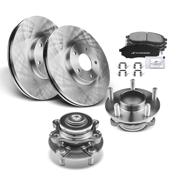 8 Pcs Front Disc Brake Rotors & Ceramic Brake Pads & Hub Bearings for Nissan 350Z INFINITI