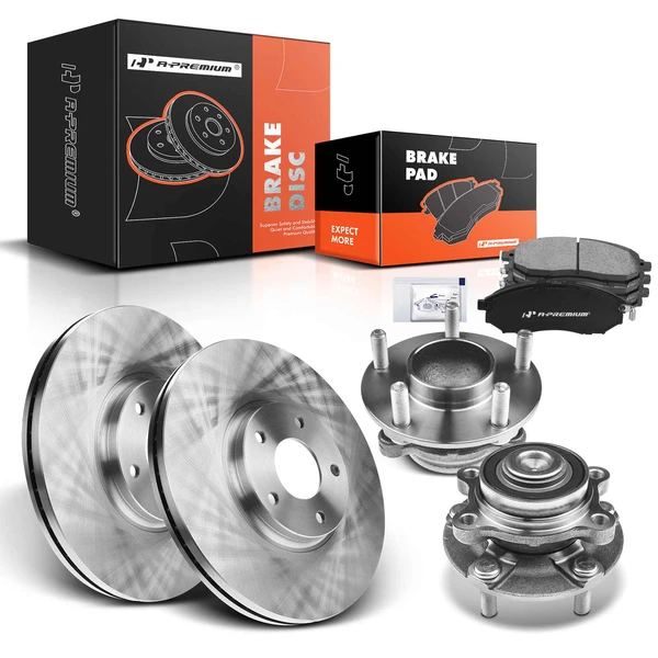 8 Pcs Front Disc Brake Rotors & Ceramic Brake Pads & Hub Bearings for Nissan 350Z INFINITI