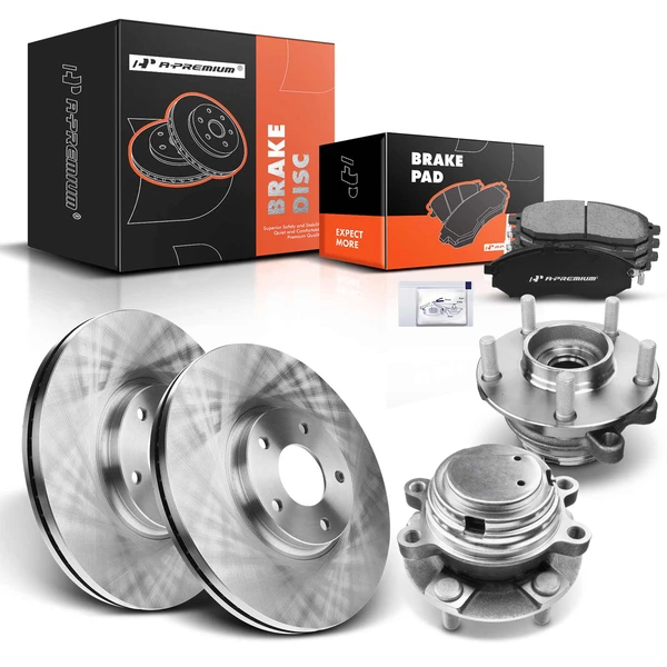 8 Pcs Front Disc Brake Rotors & Ceramic Brake Pads & Hub Bearings for INFINITI EX37 M56 Q40