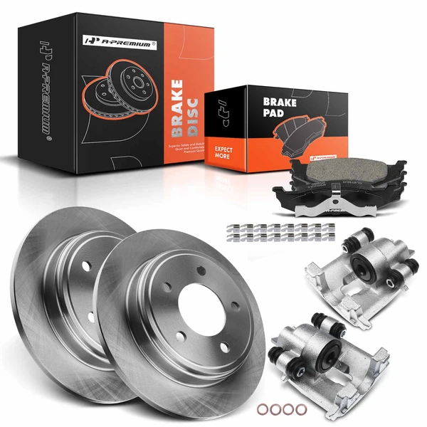 8 Pcs Rear Disc Brake Rotors & Ceramic Brake Pads & Brake Calipers for 1998-2004 Dodge Intrepid