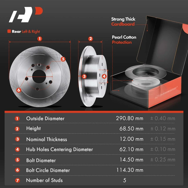 8 Pcs Rear Disc Brake Rotors & Ceramic Brake Pads & Hub Bearings for Toyota Sienna 2004-2010 AWD