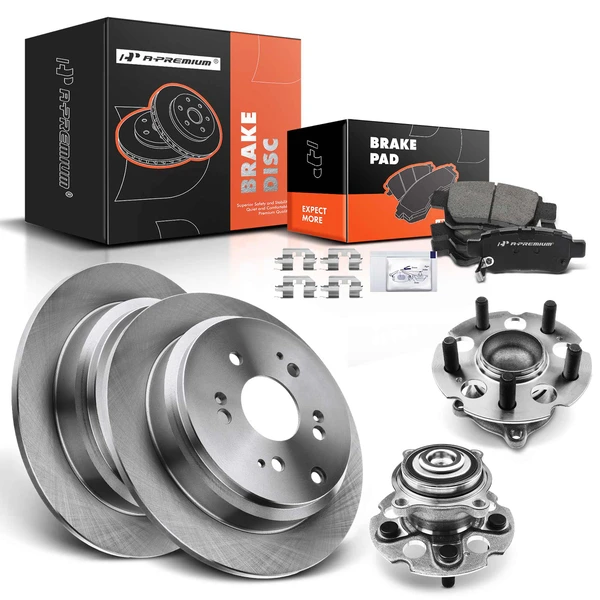 8 Pcs Rear Disc Brake Rotors & Ceramic Brake Pads & Hub Bearings for Honda Odyssey 2005-2010 3.5L