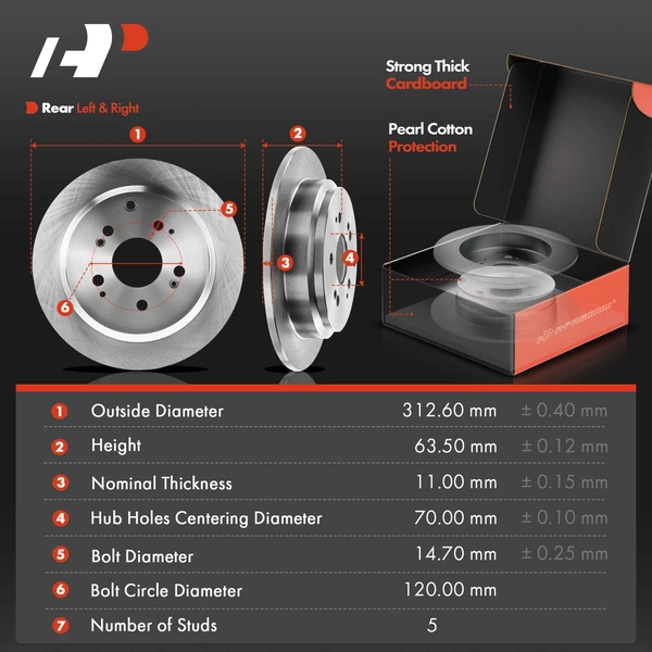 8 Pcs Rear Disc Brake Rotors & Ceramic Brake Pads & Hub Bearings for Honda Odyssey 2005-2010 3.5L