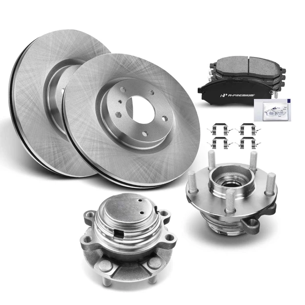 8 Pcs Front Disc Brake Rotors & Ceramic Brake Pads & Hub Bearings for 2009-2019 Nissan 370Z
