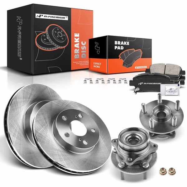 8 Pcs Front Disc Brake Rotors & Ceramic Brake Pads & Hub Bearings for Toyota Prius 2004-2009