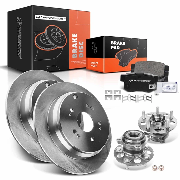 8 Pcs Rear Disc Brake Rotors & Ceramic Brake Pads & Hub Bearings for Acura RDX 2007-2012