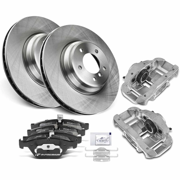 8 Pcs Front Disc Brake Rotors & Ceramic Brake Pads & Brake Calipers for BMW E90 335d 335i 335i E84