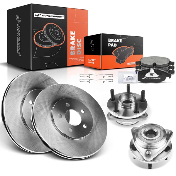 8 Pcs Front Disc Brake Rotors & Ceramic Brake Pads & Hub Bearings for Chrysler Sebring Dodge 01-06