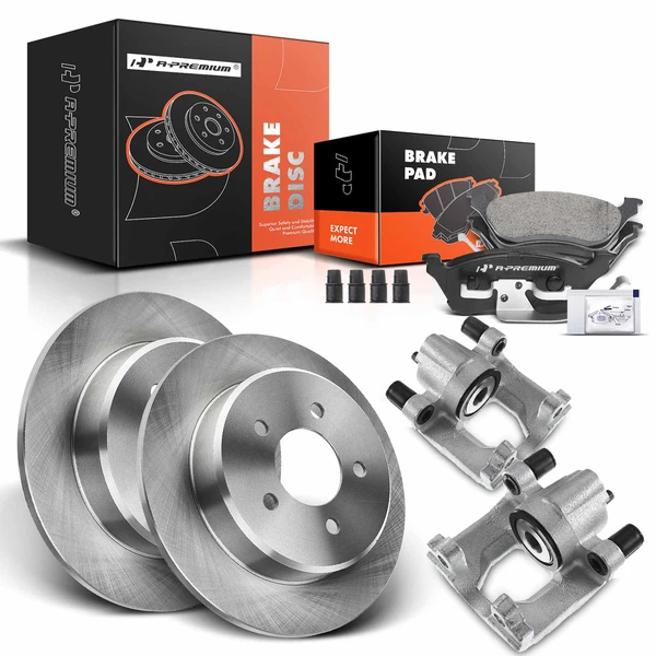 8 Pcs Rear Disc Brake Rotors & Ceramic Brake Pads & Brake Calipers for Chrysler Voyager Dodge