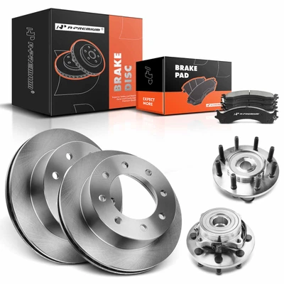 8 Pcs Front Disc Brake Rotor & Pads + Hub Bearing