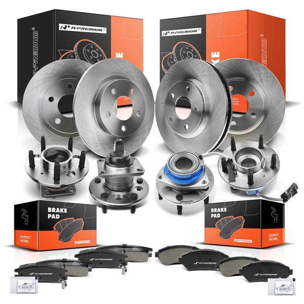 16 Pcs Front & Rear Disc Brake Rotors & Ceramic Brake Pads & Hub Bearings for Cadillac Buick Pontiac