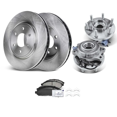 8 Pcs Front Disc Brake Rotor & Pads + Hub Bearing