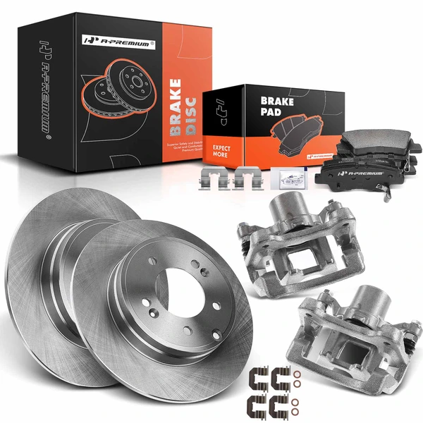 8 Pcs Rear Disc Brake Rotors & Ceramic Brake Pads & Brake Calipers for Hyundai Sonata 2011-2015 Kia