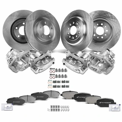 16 Pcs Front & Rear Disc Brake Rotors & Ceramic Brake Pads & Brake Calipers