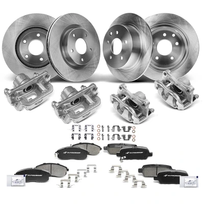 16 Pcs Front & Rear Disc Brake Rotors & Ceramic Brake Pads & Brake Calipers