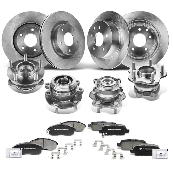 16 Pcs Front & Rear Disc Brake Rotors & Ceramic Brake Pads & Hub Bearings for Nissan Altima 07-13