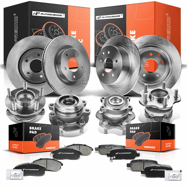 16 Pcs Front & Rear Disc Brake Rotors & Ceramic Brake Pads & Hub Bearings for Nissan Altima 07-13