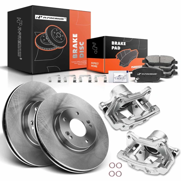 8 Pcs Front Disc Brake Rotors & Ceramic Brake Pads & Brake Calipers for Hyundai Sonata Kia 11-16