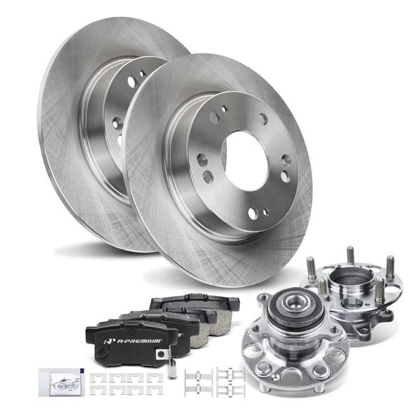 8 Pcs Rear Disc Brake Rotors & Ceramic Brake Pads & Hub Bearings for Honda Civic 06-11 Acura CSX