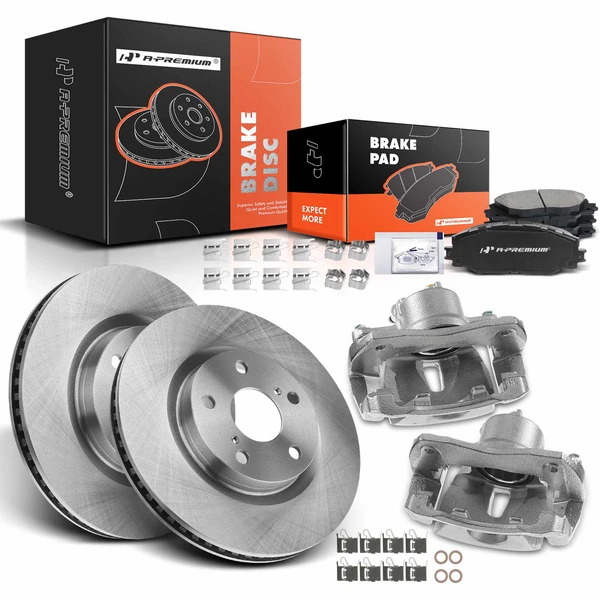 8 Pcs Front Disc Brake Rotors & Ceramic Brake Pads & Brake Calipers for Toyota RAV4 06-18 Scion tC