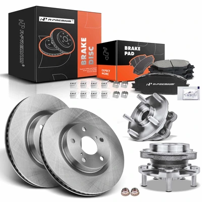 8 Pcs Front Disc Brake Rotors & Ceramic Brake Pads & Hub Bearings
