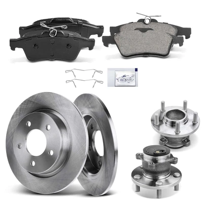 8 Pcs Rear Disc Brake Rotors & Ceramic Brake Pads & Hub Bearings