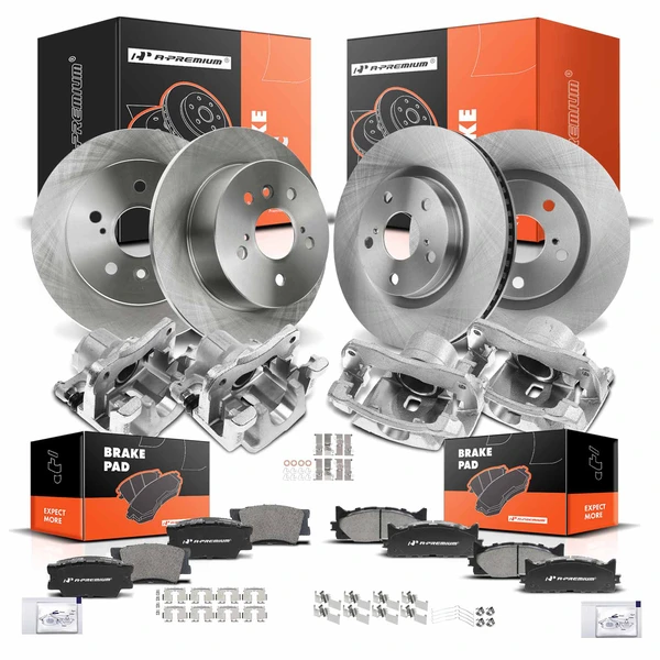 16 Pcs Front & Rear Disc Brake Rotors & Ceramic Brake Pads & Brake Calipers for Toyota Camry Lexus