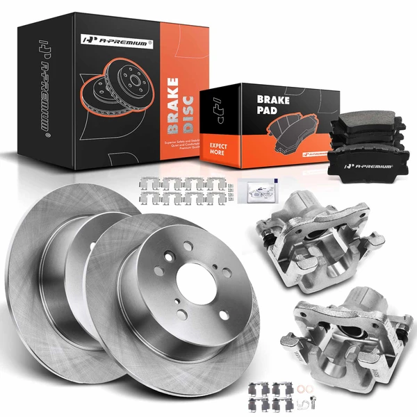 8 Pcs Rear Disc Brake Rotors & Ceramic Brake Pads & Brake Calipers for Lexus ES350 Toyota 07-12