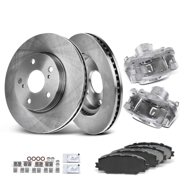 8 Pcs Front Disc Brake Rotors & Ceramic Brake Pads & Brake Calipers for 2008-2015 Scion xB