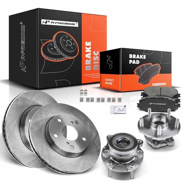 8 Pcs Front Disc Brake Rotors & Ceramic Brake Pads & Hub Bearings for Toyota RAV4 2013-2018 2.5L