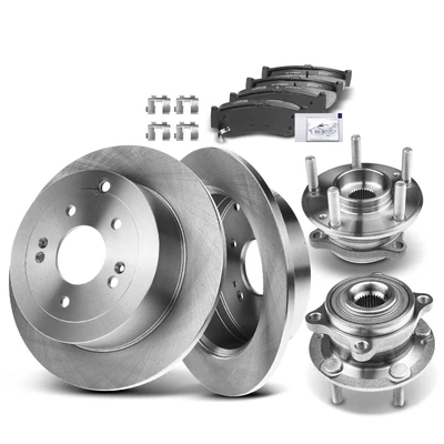 8 Pcs Rear Disc Brake Rotors & Ceramic Brake Pads & Hub Bearings