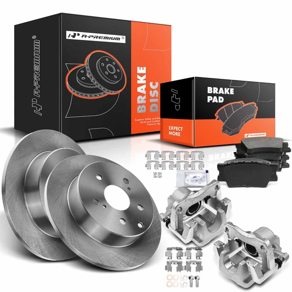 8 Pcs Rear Disc Brake Rotors & Ceramic Brake Pads & Brake Calipers for 2006-2012 Toyota RAV4