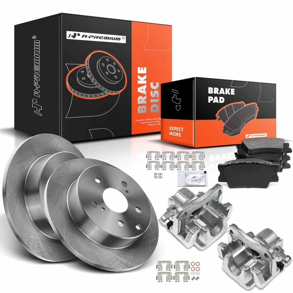 8 Pcs Rear Disc Brake Rotors & Ceramic Brake Pads & Brake Calipers for Toyota RAV4 2012-2018