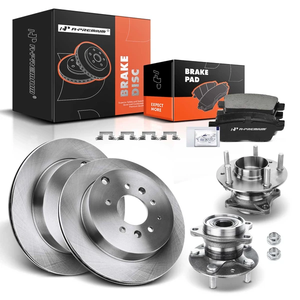 8 Pcs Rear Disc Brake Rotors & Ceramic Brake Pads & Hub Bearings for 2007-2012 Mazda CX-7