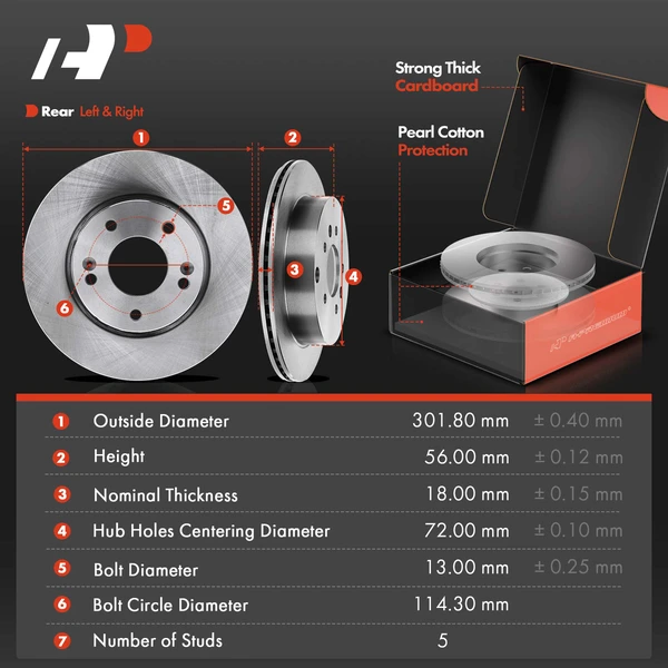 8 Pcs Rear Disc Brake Rotors & Ceramic Brake Pads & Hub Bearings for Mazda CX-7 2007-2012 AWD