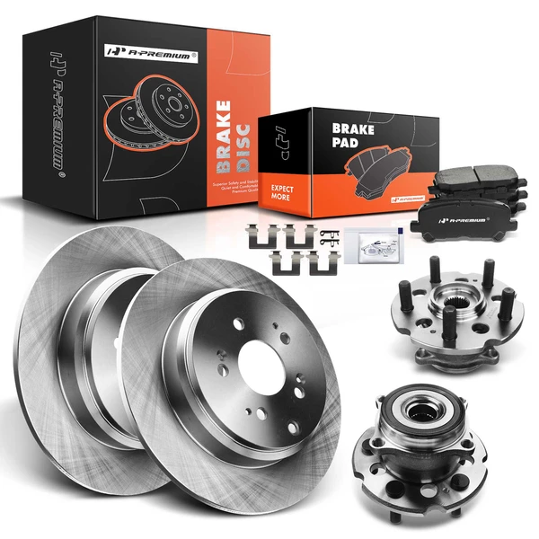 8 Pcs Rear Disc Brake Rotors & Ceramic Brake Pads & Hub Bearings for Honda Pilot 09-15 Acura MDX ZDX