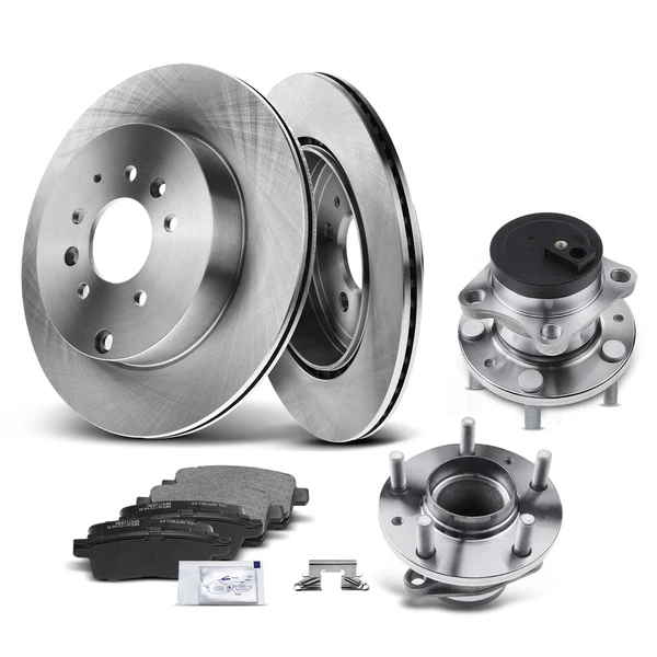 8 Pcs Rear Disc Brake Rotors & Ceramic Brake Pads & Hub Bearings for 2007-2015 Mazda CX-9