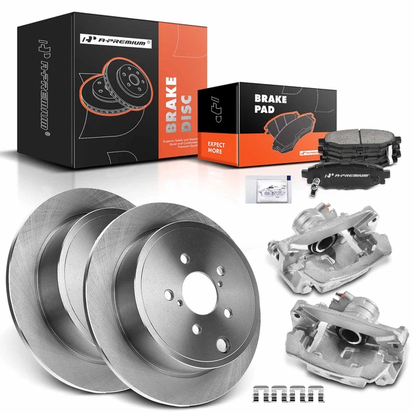 8 Pcs Rear Disc Brake Rotors & Ceramic Brake Pads & Brake Calipers for Subaru Forester 09-13 Impreza