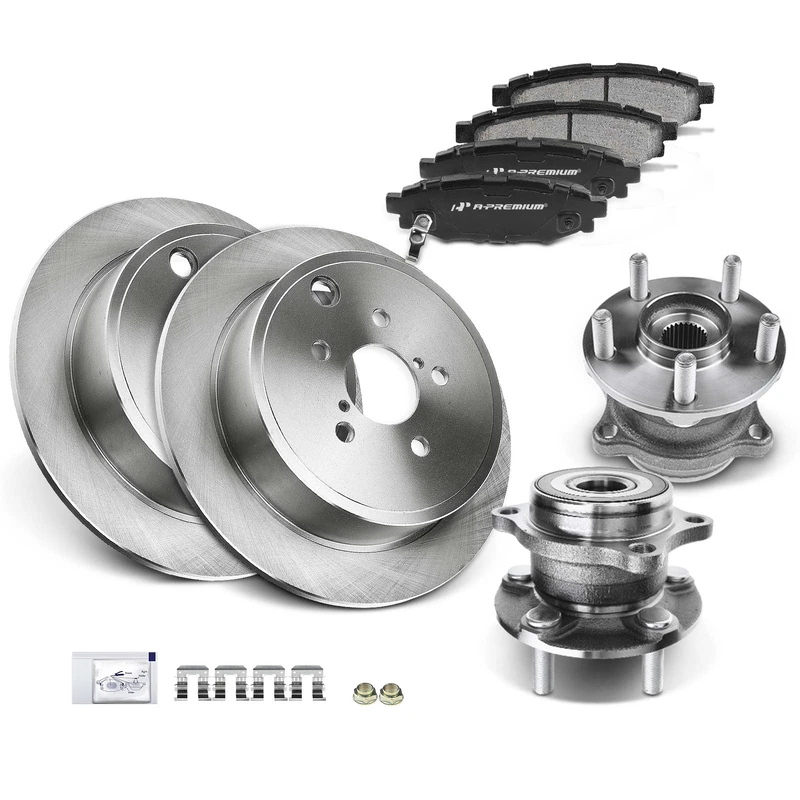 8 Pcs Rear Disc Brake Rotors & Ceramic Brake Pads & Hub Bearings for Subaru Impreza Legacy BRZ