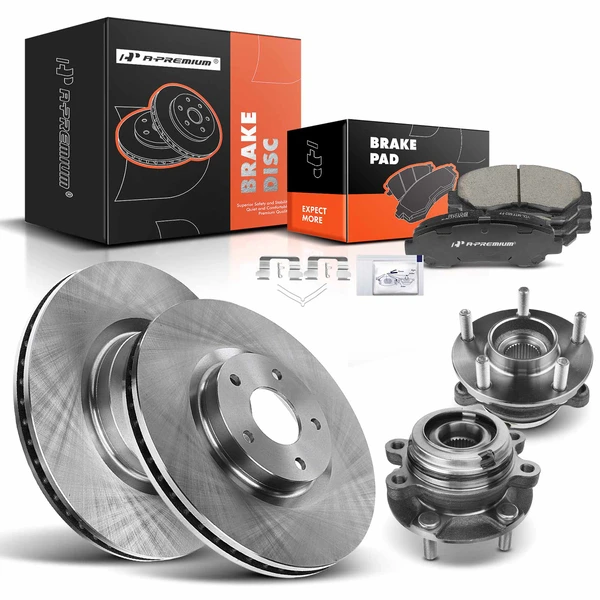 8 Pcs Front Disc Brake Rotors & Ceramic Brake Pads & Hub Bearings for Nissan Maxima 09-14 16-18 3.5L
