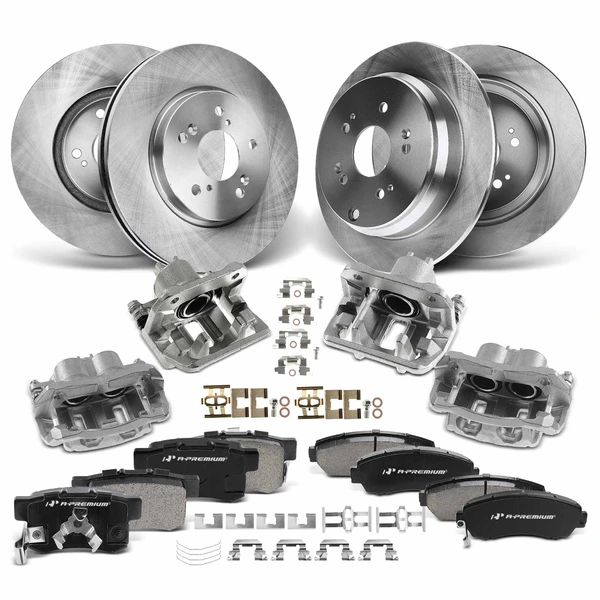 16 Pcs Front & Rear Disc Brake Rotors & Ceramic Brake Pads & Brake Calipers for Honda CR-V 2007-2016