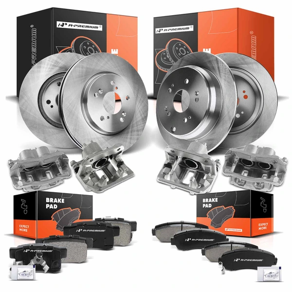 16 Pcs Front & Rear Disc Brake Rotors & Ceramic Brake Pads & Brake Calipers for Honda CR-V 2007-2016