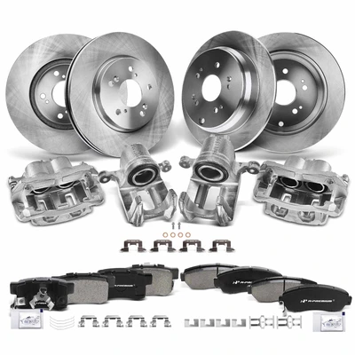 16 Pcs Front & Rear Disc Brake Rotors & Ceramic Brake Pads & Brake Calipers