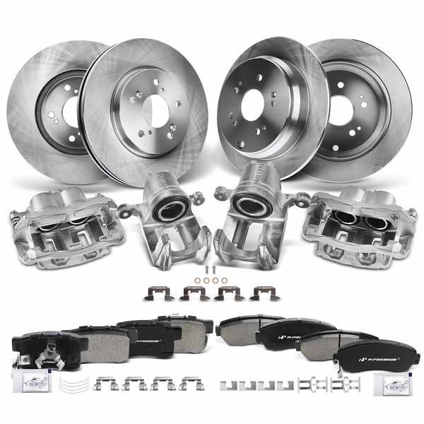 16 Pcs Front & Rear Disc Brake Rotors & Ceramic Brake Pads & Brake Calipers for Honda CR-V Acura RDX