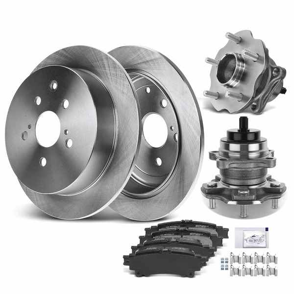 8 Pcs Rear Disc Brake Rotors & Ceramic Brake Pads & Hub Bearings for Lexus RX350 Toyota FWD